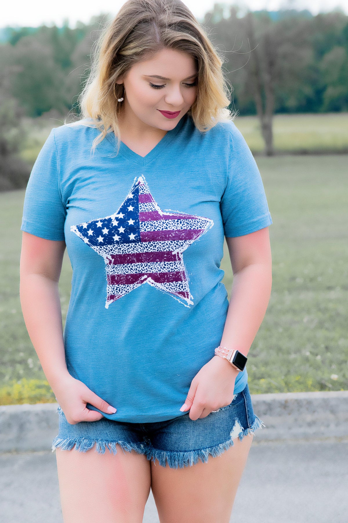 Leopard Patriotic Star Tee - 512 Boutique