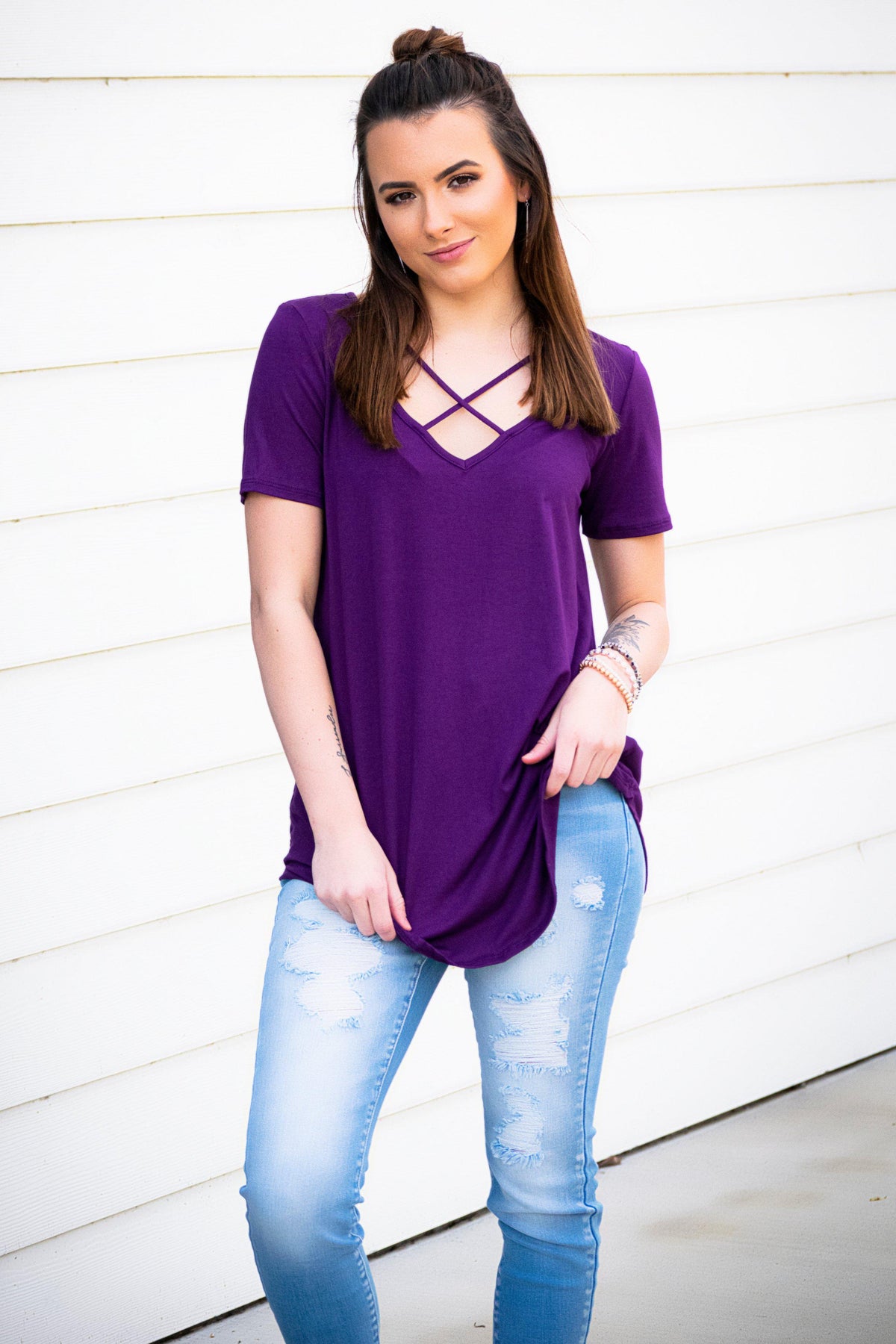 Cross My Heart Top- Purple - 512 Boutique