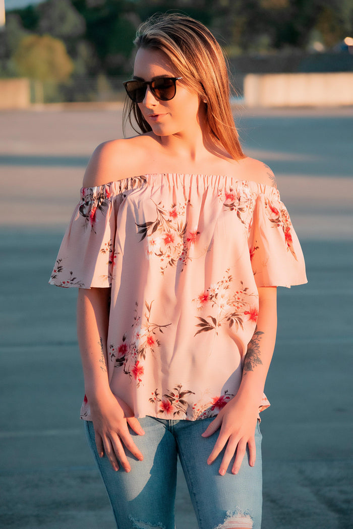 Off The Shoulder Blush Floral Top - 512 Boutique