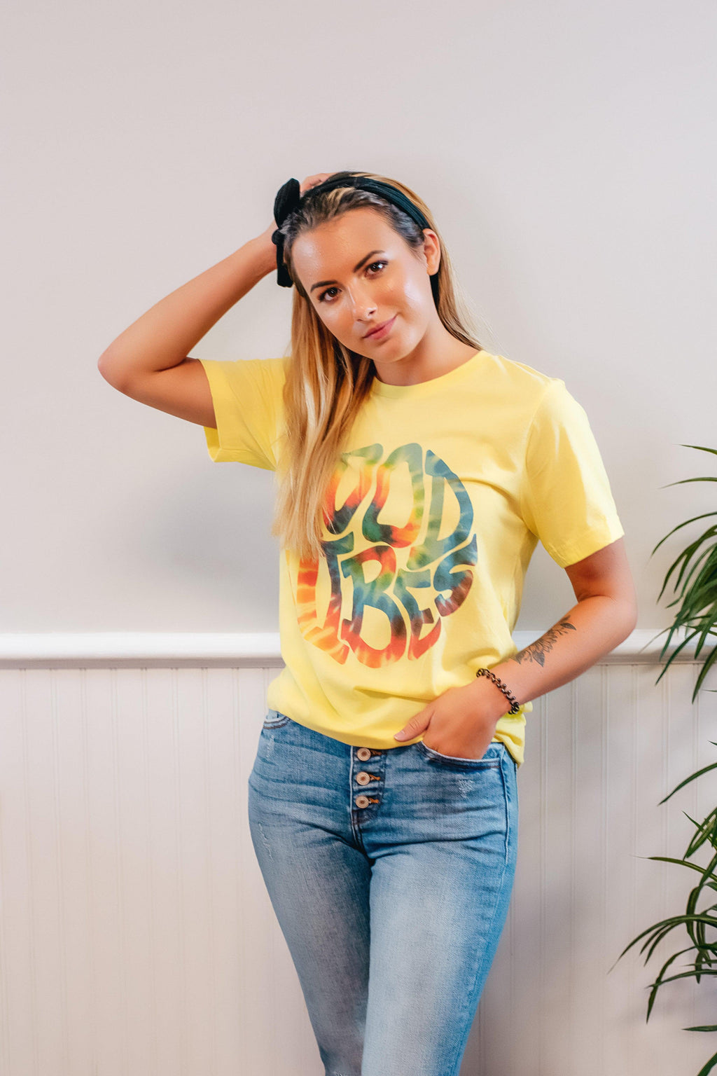 Good Vibes Graphic Tee- Yellow - 512 Boutique