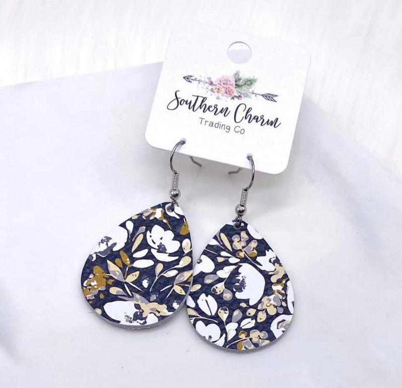 1.5” Navy Floral Earrings