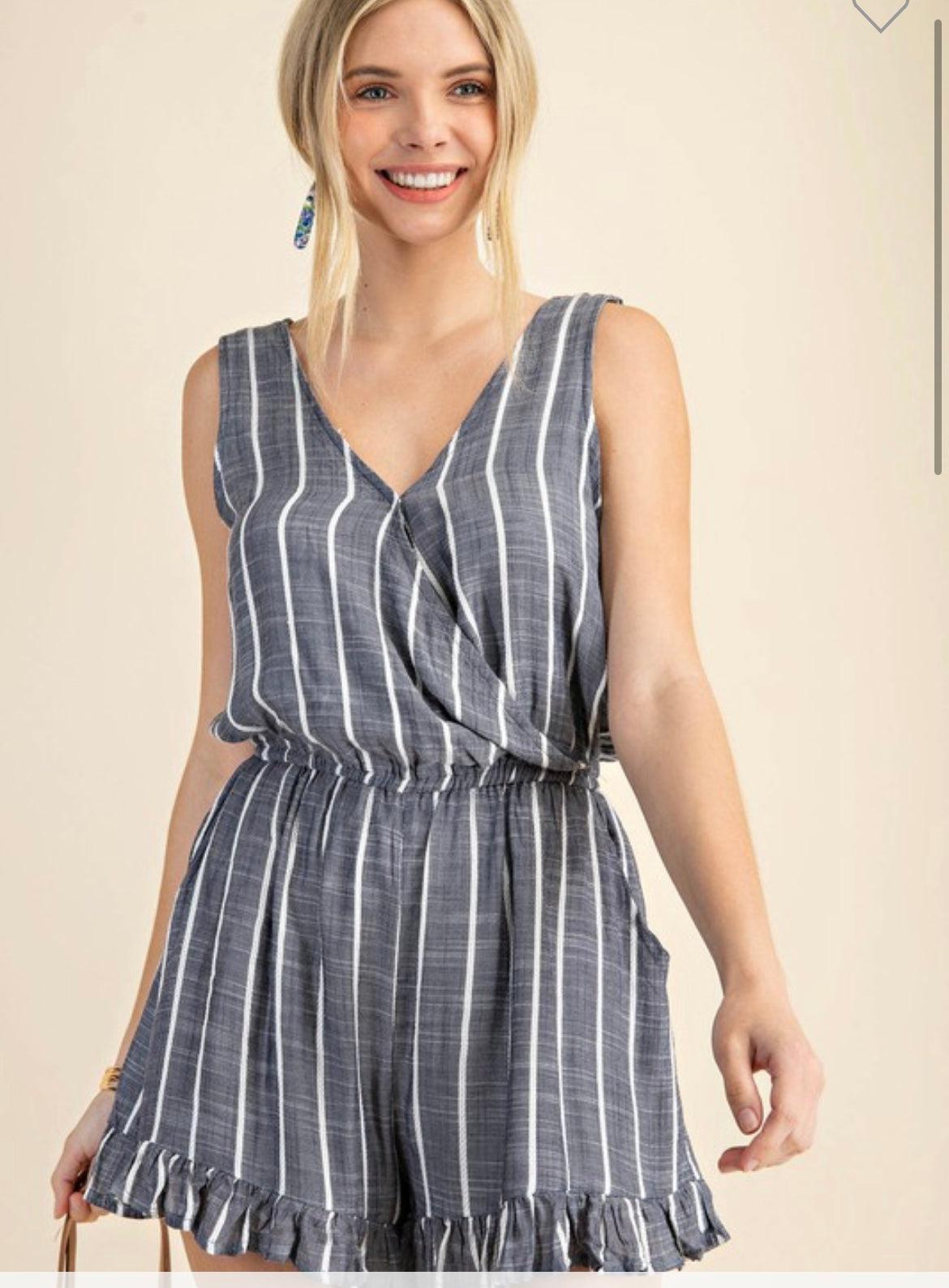 Tank top Ruffle Bottom Romper- Black