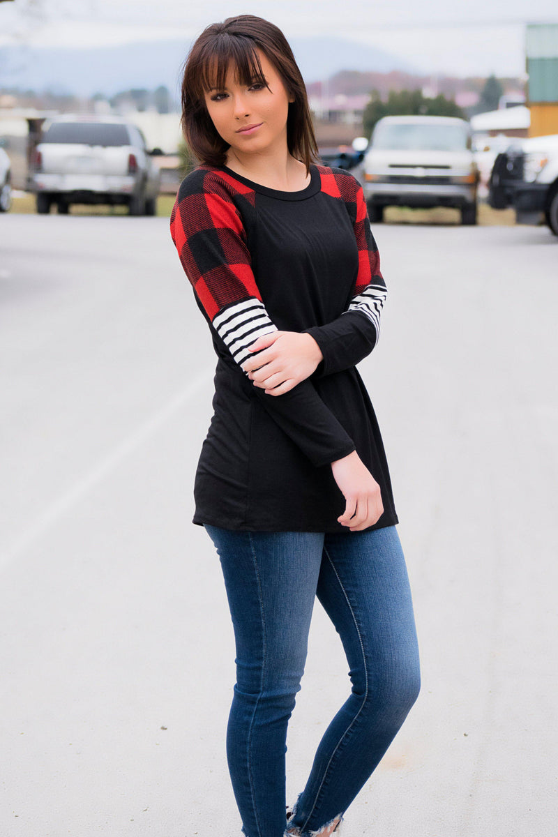 Plaid N Stripes Top - 512 Boutique