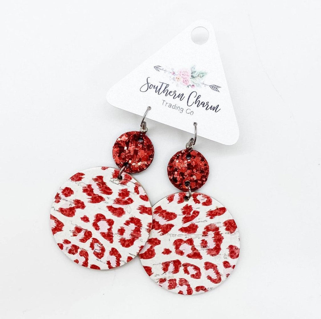 Red Glitter & Red/White Leopard Piggybacks Earrings - 512 Boutique