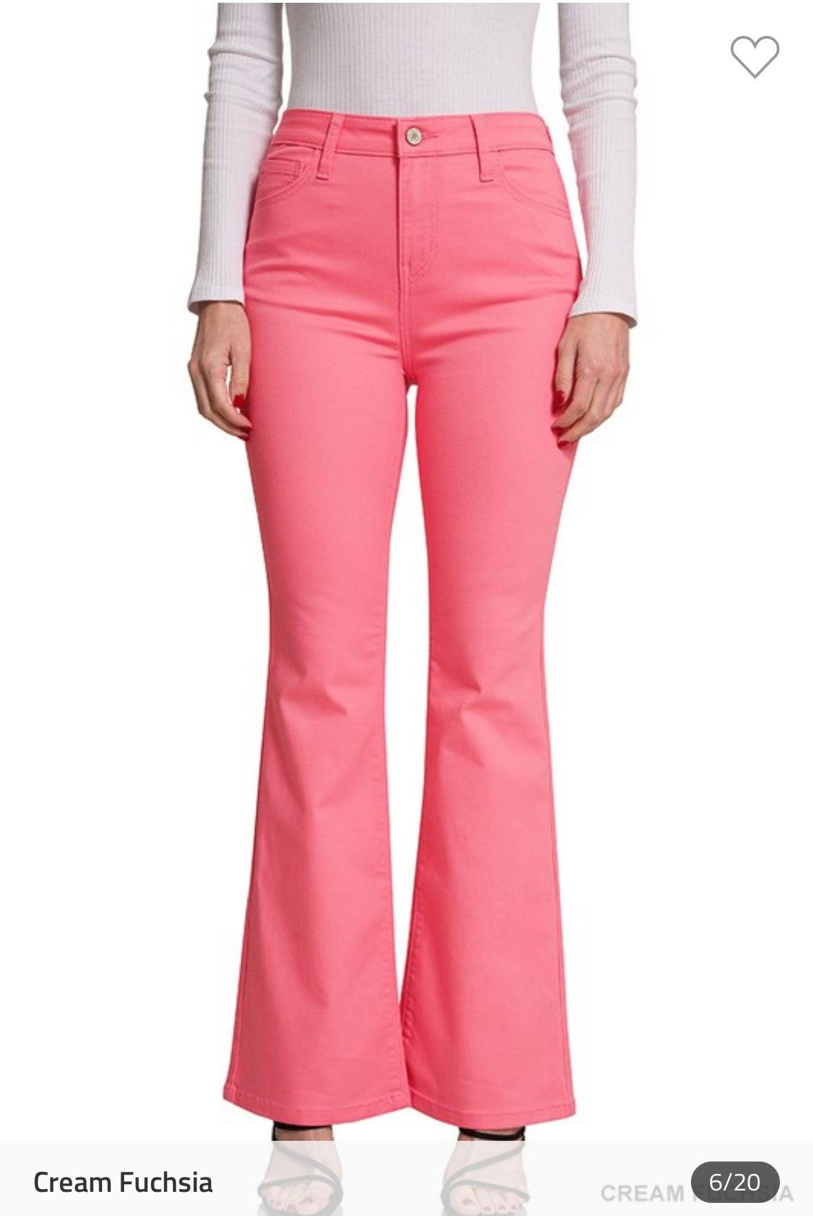 Harper Bootcut Jeans - Cream Fuchsia