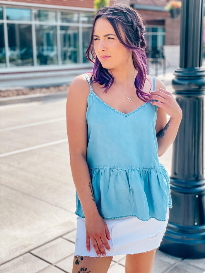 Places to Go Chambray Tank - 512 Boutique