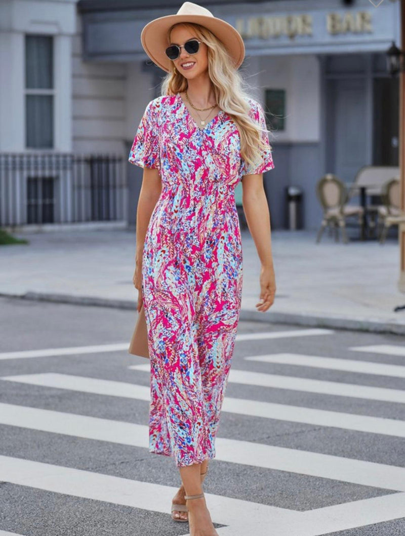 V Neck Maxi Floral Dress