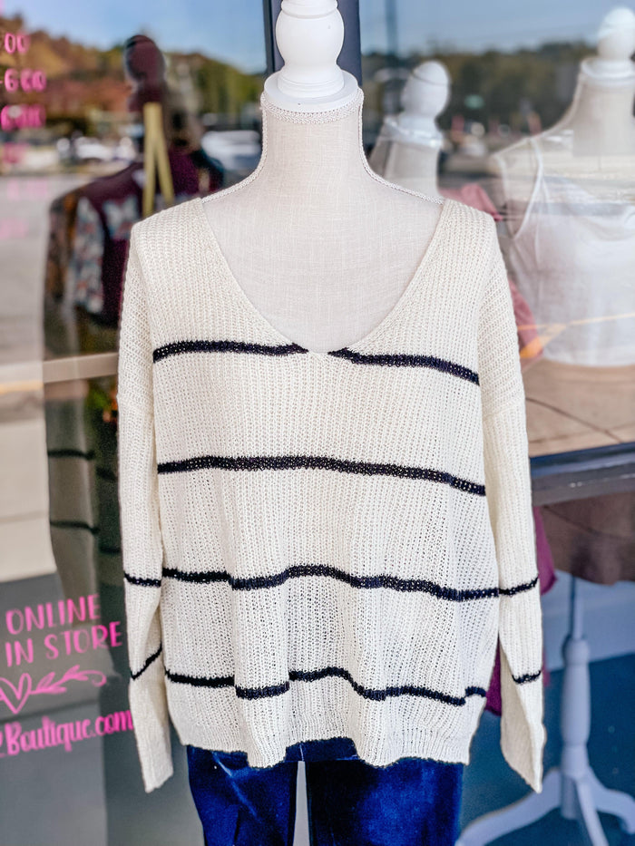 V Neck Striped Sweater