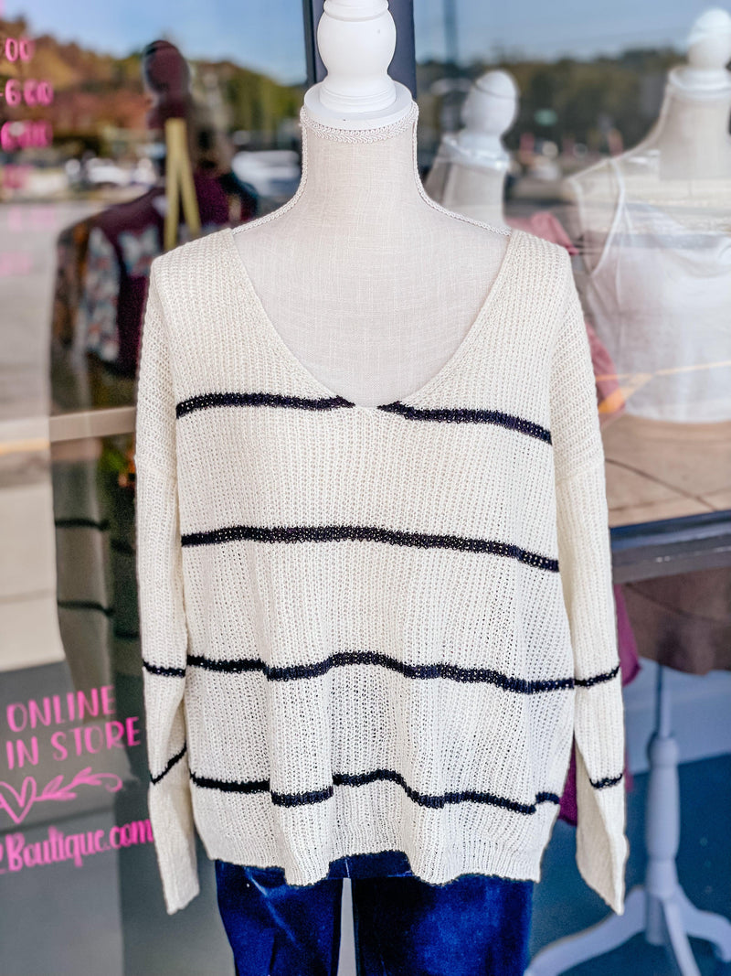 V Neck Striped Sweater
