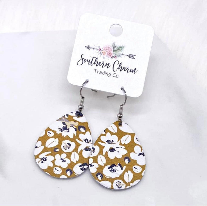 1.5” Mustard and Navy Floral Earrings