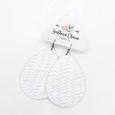 Braided Leather Earring- White - 512 Boutique