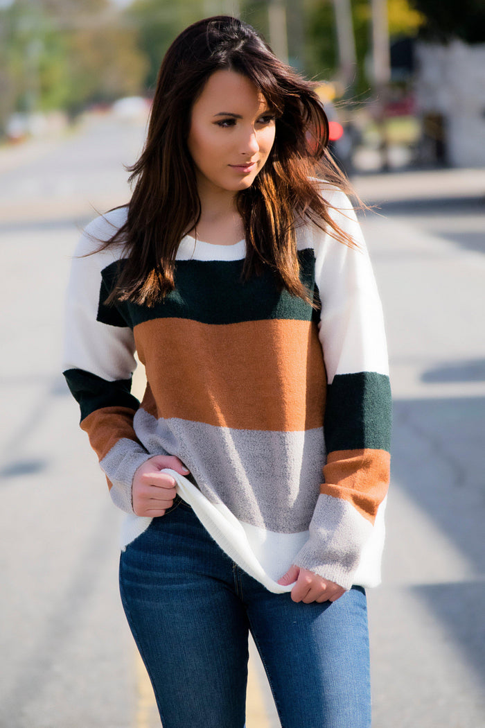 Mountain Escape Sweater - Green/Camel - 512 Boutique