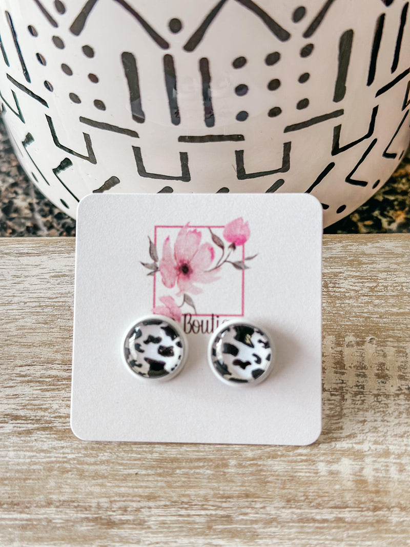 Cow Print with White Setting Earrings