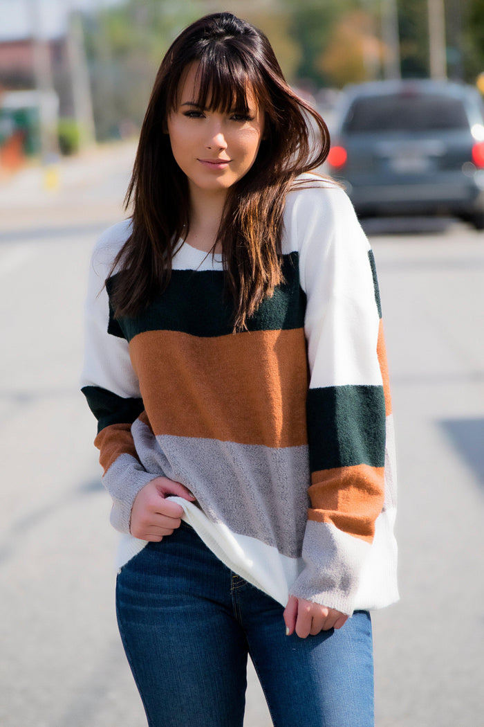 Mountain Escape Sweater - Green/Camel - 512 Boutique