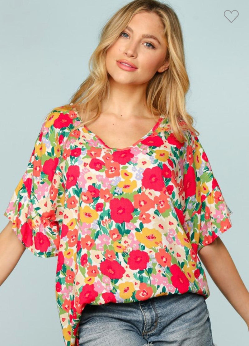 Multi color Floral short sleeve dolman