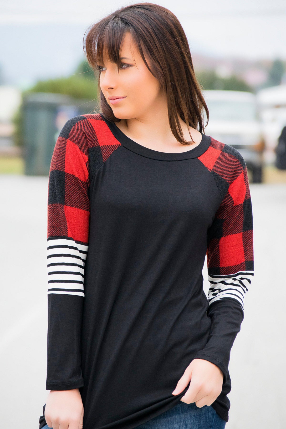 Plaid N Stripes Top - 512 Boutique