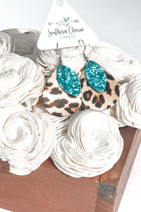 Leopard + Teal Glitter Bitty Layer Earrings - 512 Boutique