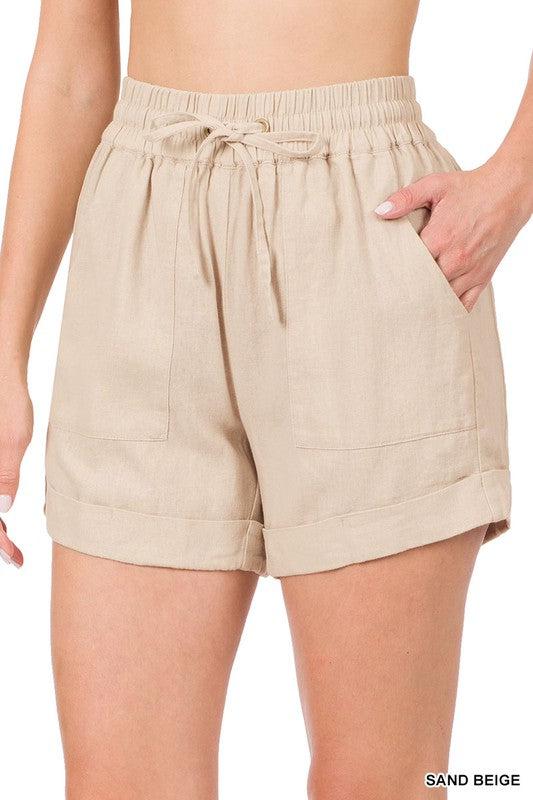 Linen drawstring shorts- Sand Beige