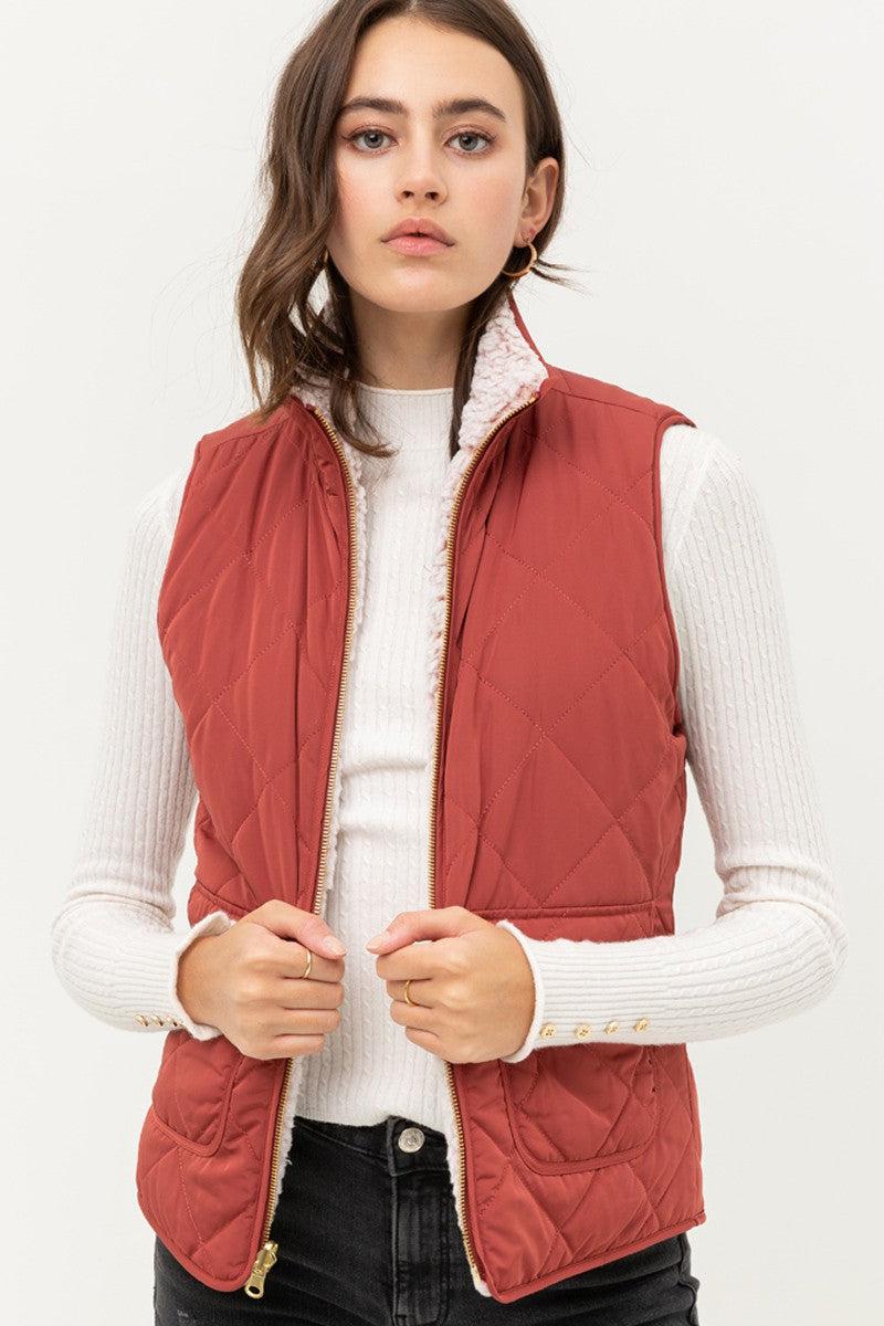 Reversible quilted padding Vest- Rust