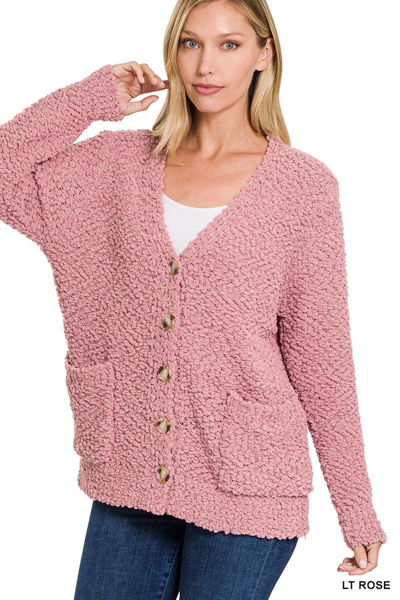 Popcorn Button Down Cardigan - Rose