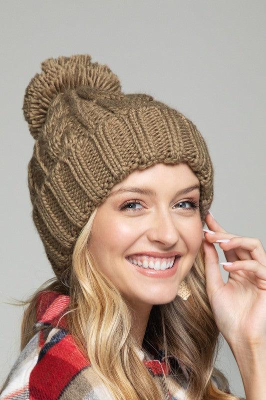 Taupe Beanie with Pom